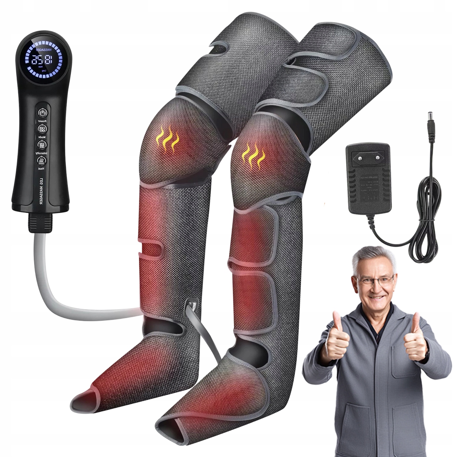 Masażer Nóg Z Kompresją Powietrzną Do Stóp Łydek Ud Grzania 3 Tryby Masażu