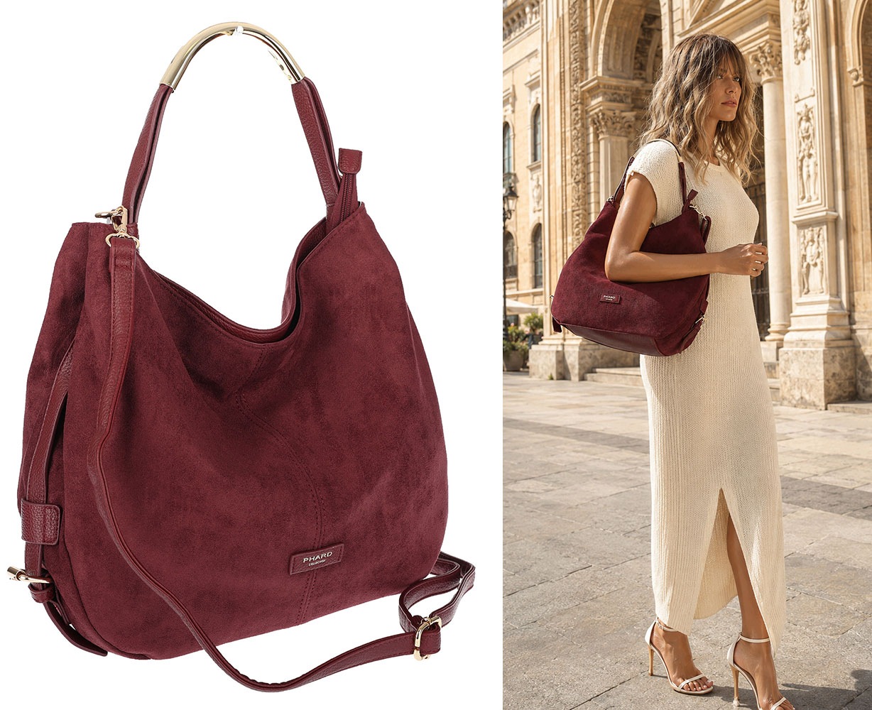 Dámská shopper kabelka semišová taška přes rameno do práce PJ451 červená