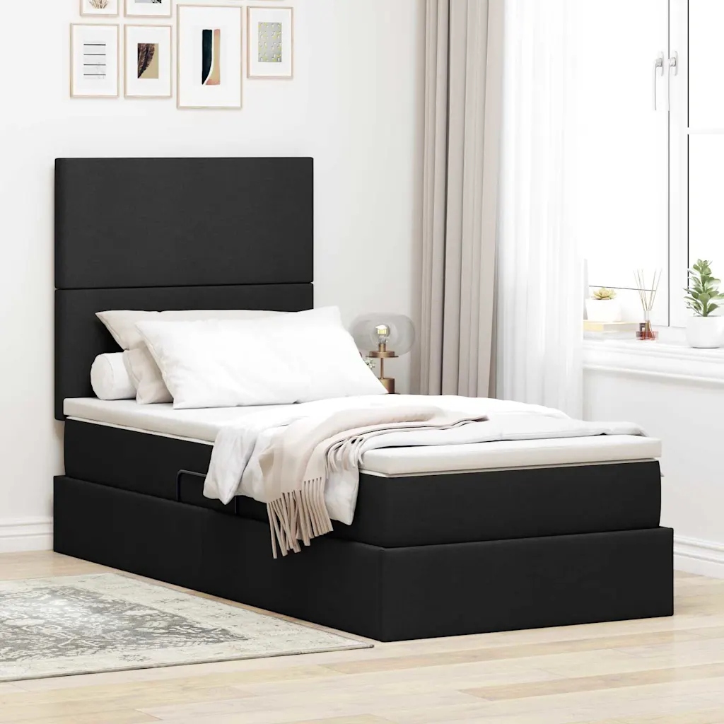 vidaXL Postel s úložným prostorem a Led osvětlením Černá 90 x 200 cm