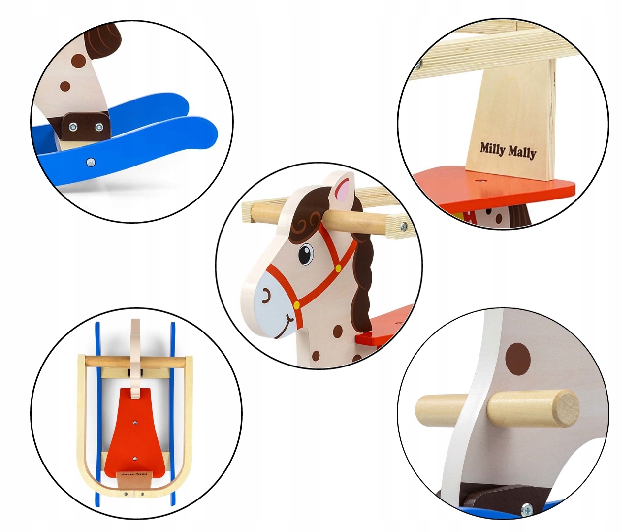 MILLY MALLY Koń Lucky Blue/Red Materiał drewno