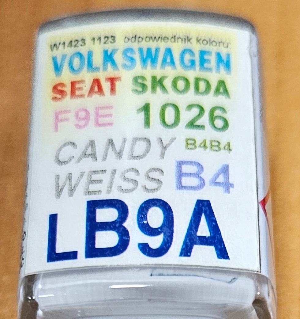 Zaprawka Lakiernicza Vw Skoda LB9A B9A 1026 candy weiss F9E 9P9P B4B4