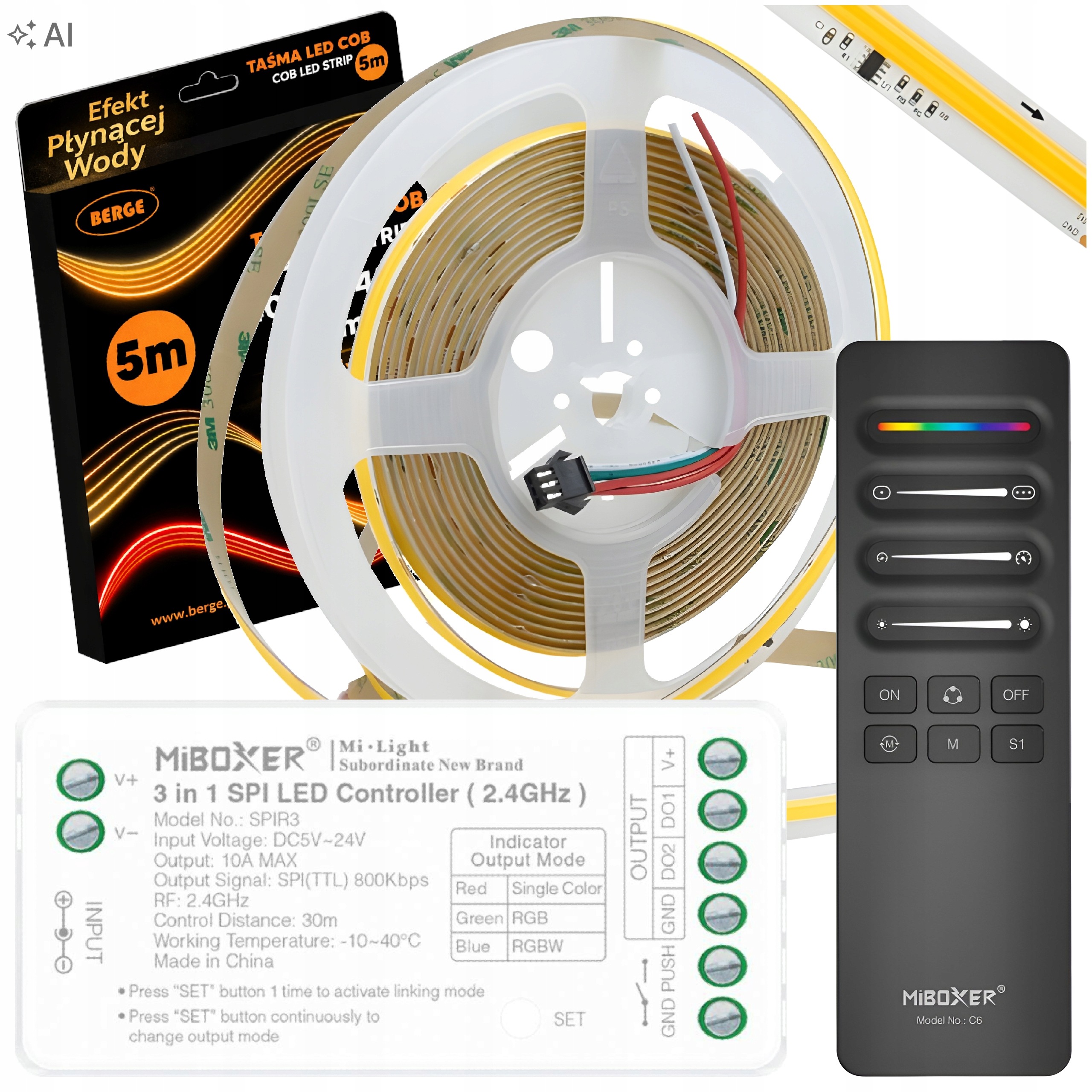 Miboxer Led Páska Digitální Tekoucí Voda 5M Cob 65W 24V Hotová sada