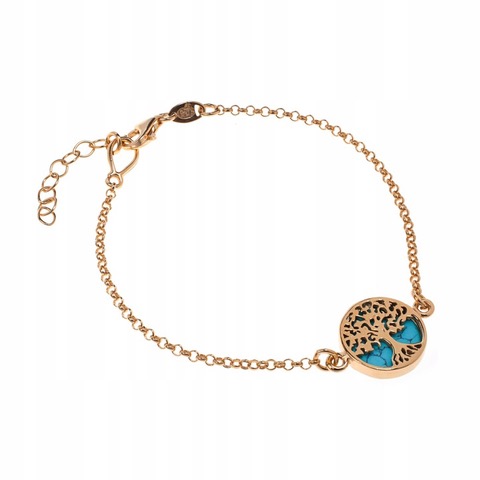 Zlatý Náramek Stromek Štěstí S Tyrkysem Stříbro Pozlacený