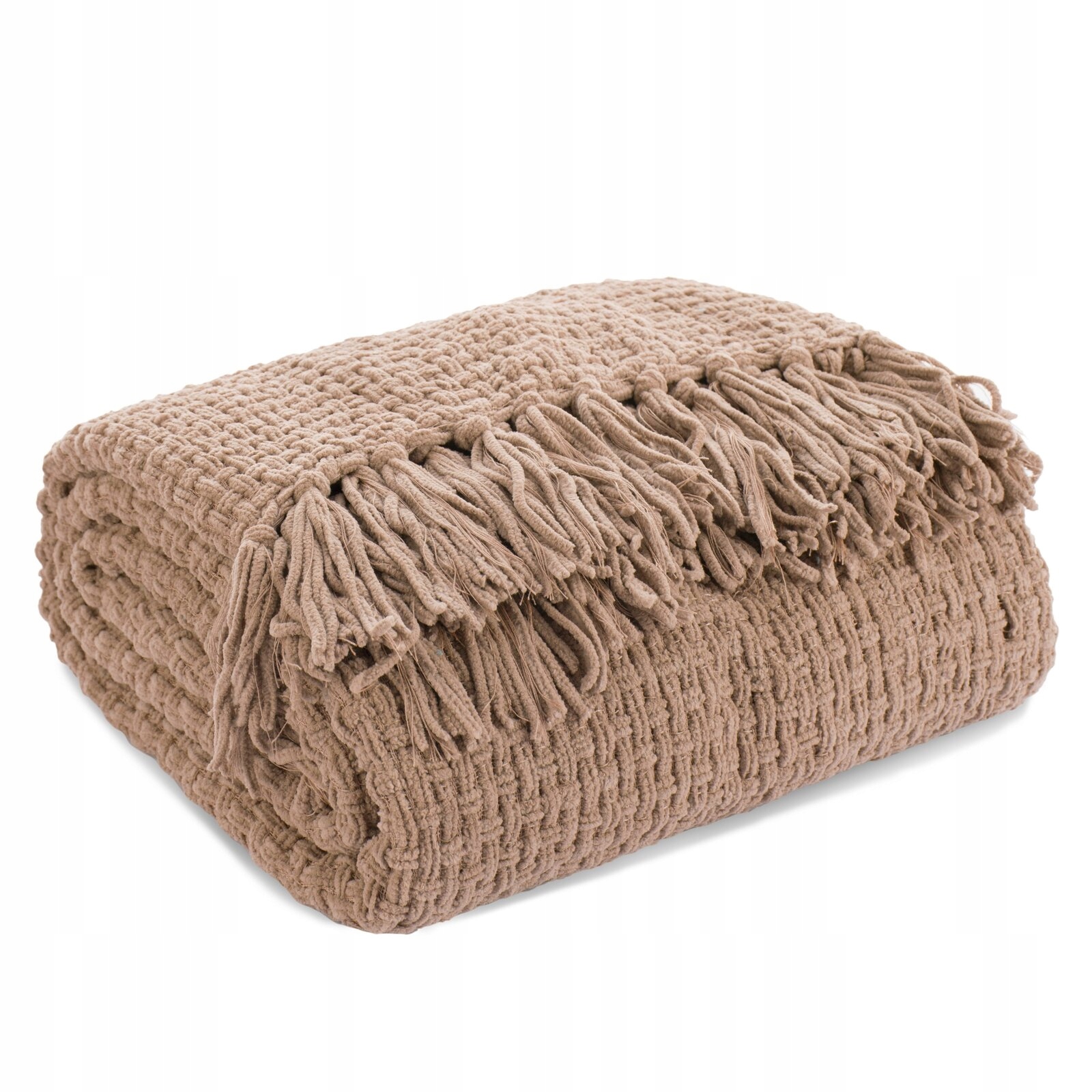 Deka Suzi 130 x 170 cm tmavě béžová s třásněmi, přehoz na postel, pohovka