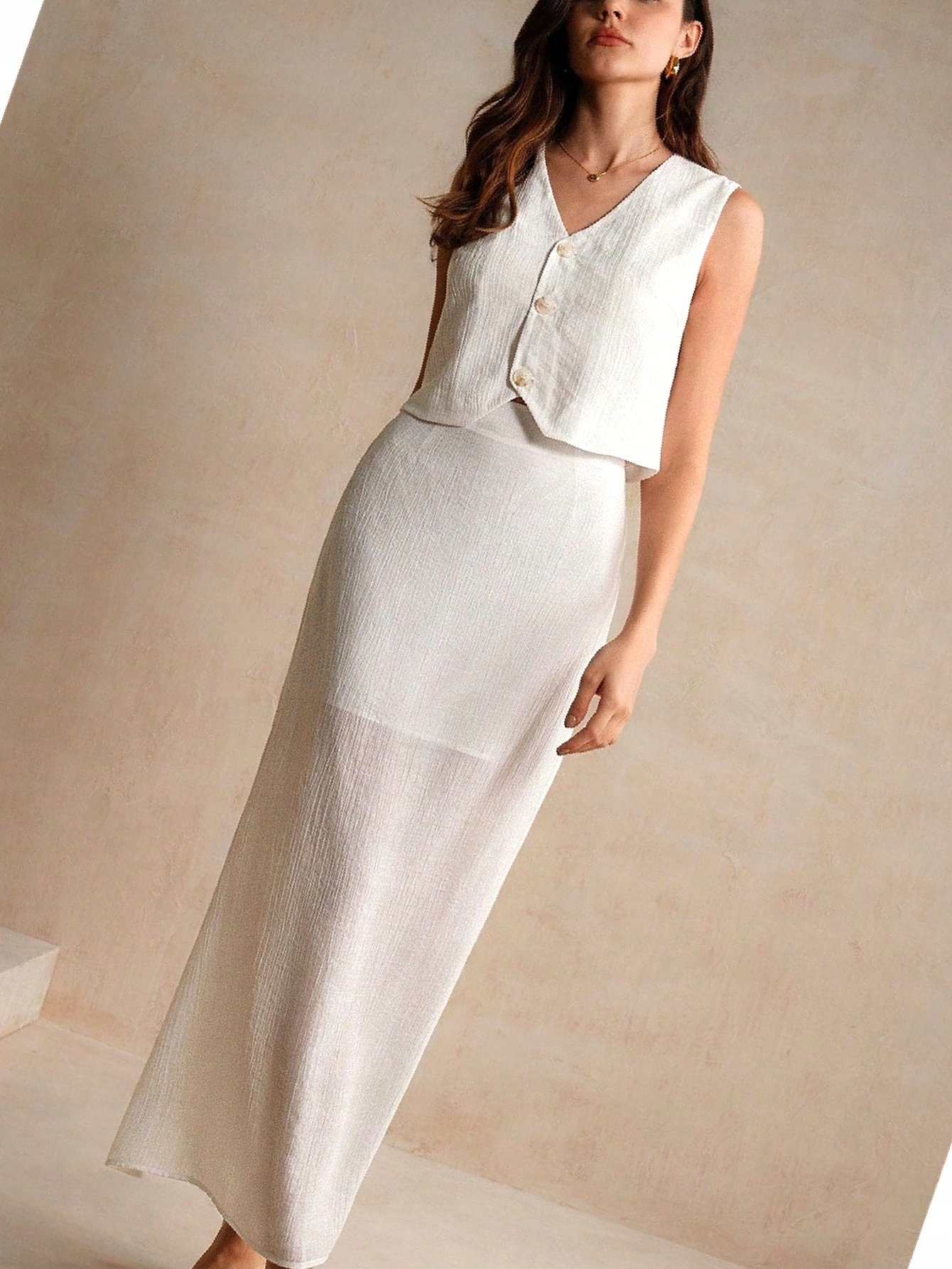 Každodenní komplet Top Maxi s bílou letní sukní Crop Anewsta L 40