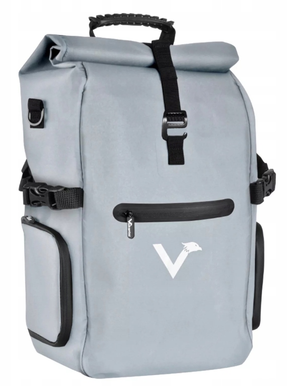 Sakwa rowerowa Torba Plecak 3 w 1 czarna Valkental 23L srebrna