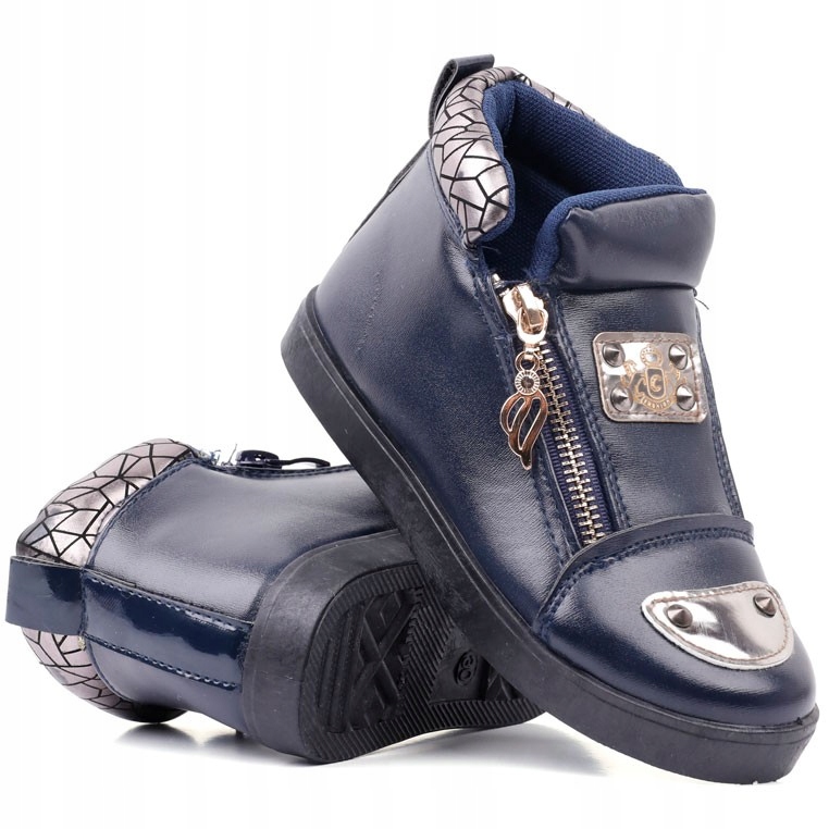 GRANATOWE BOTKI DZIEWCZĘCE SNEAKERSY BUTY SPORTOWE DZIECIĘCE PŁASKIE SUWAKI