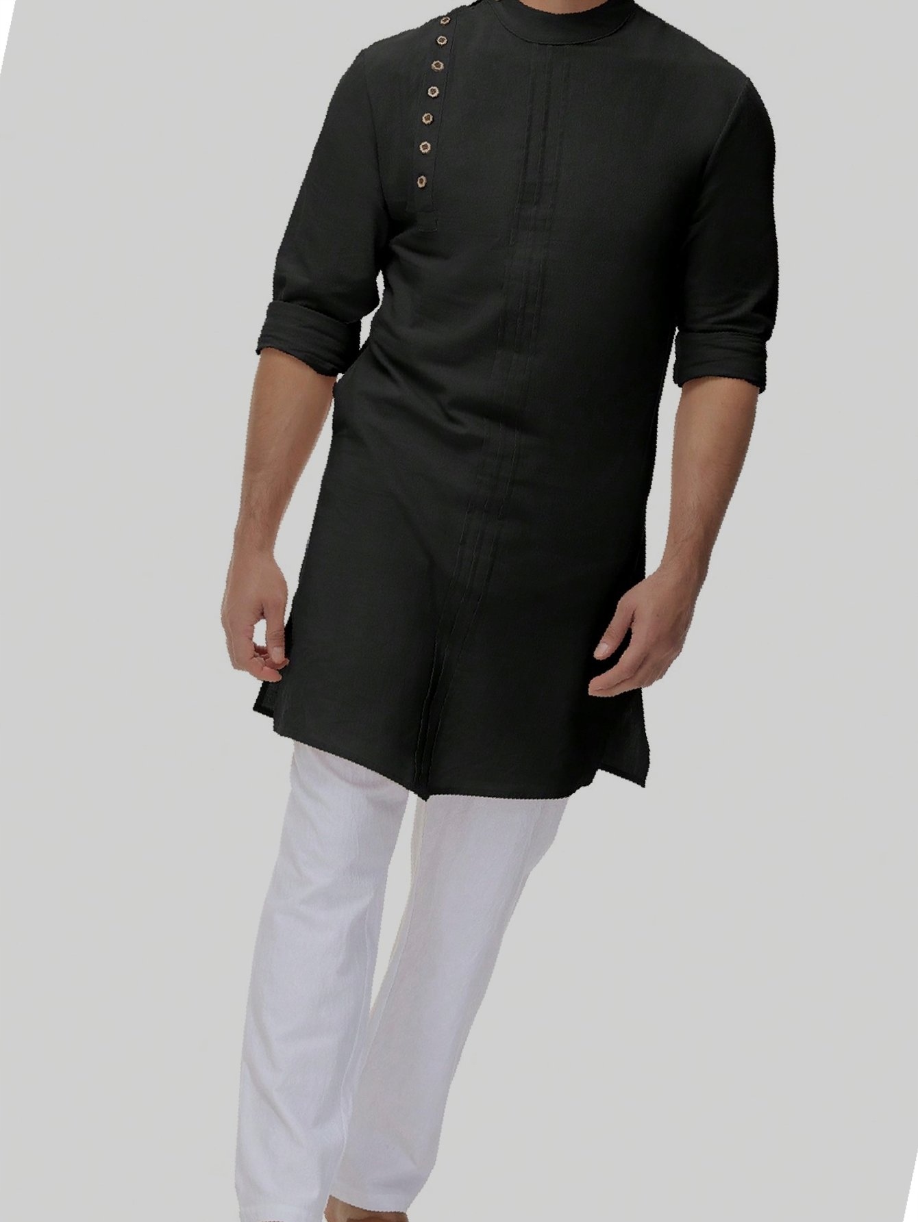 Lněná Košile Dlouhá v arabském stylu Černá Casual M 38