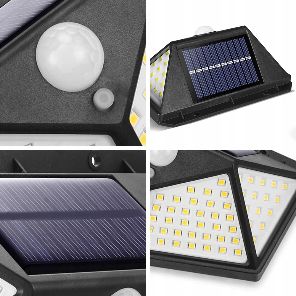 LAMPA SOLARNA 100 LED Z CZUJNIKIEM ZMIERZCHU RUCHU ELEWACYJNA NAŚCIENNA Moc 2 W