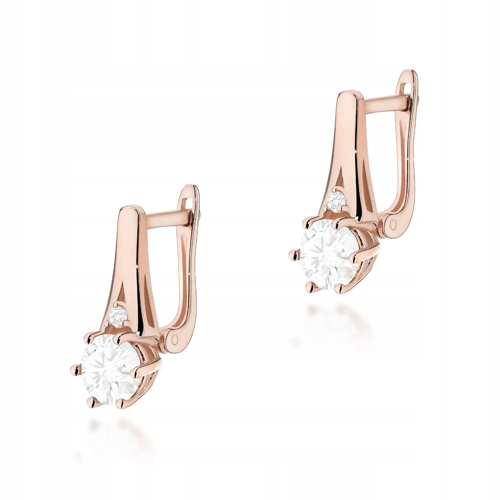 Zlaté náušnice 585 s bílým safírem, moderní a módní stylový vzor