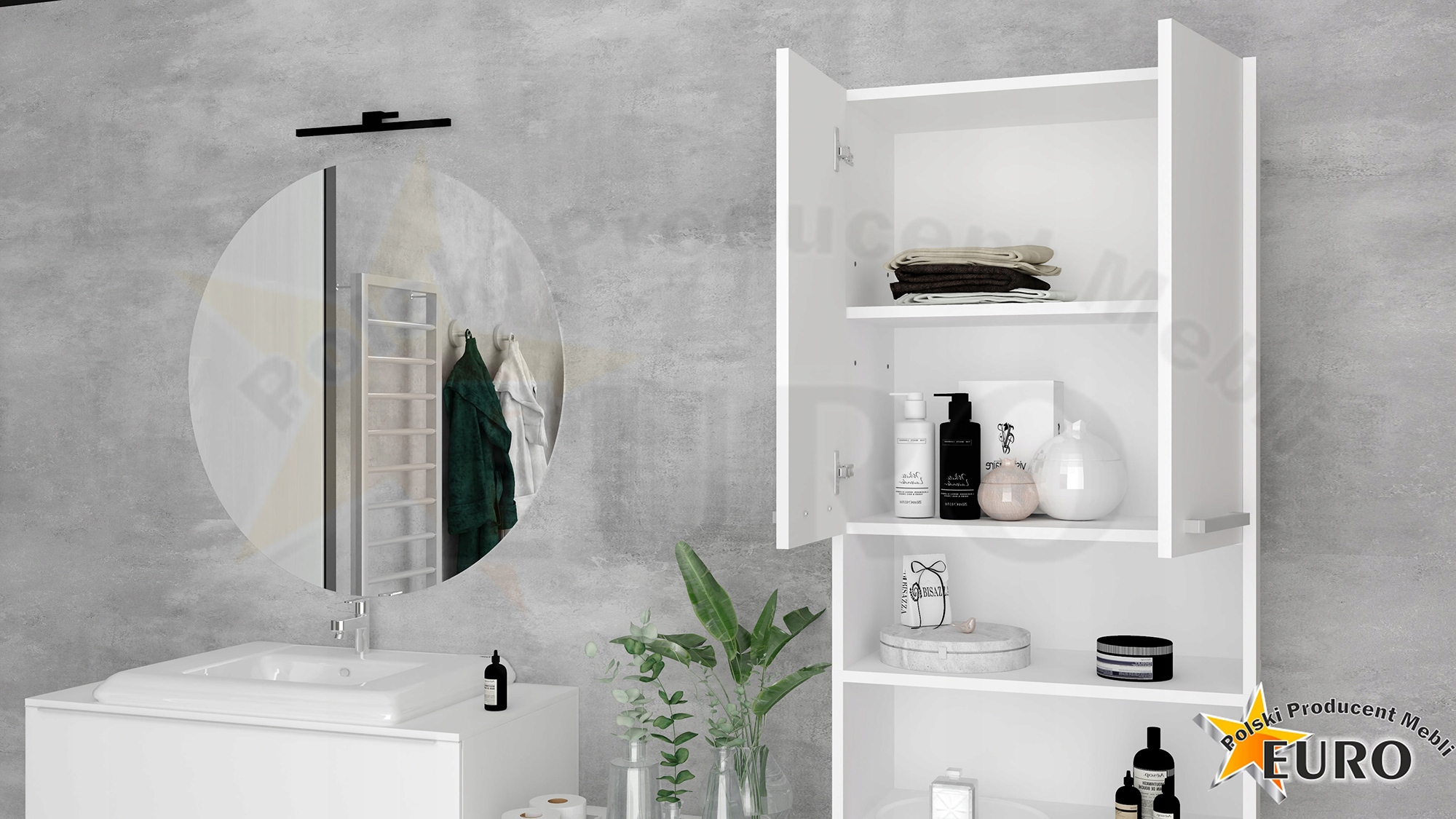 DUŻA SZAFKA ŁAZIENKOWA 60cm REGAŁ SŁUPEK BIAŁA Głębokość mebla 30 cm