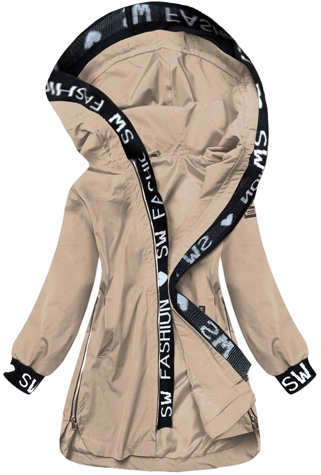 Tenká Dámská Bunda S Kapuce B8018 Béžová XXL (44)