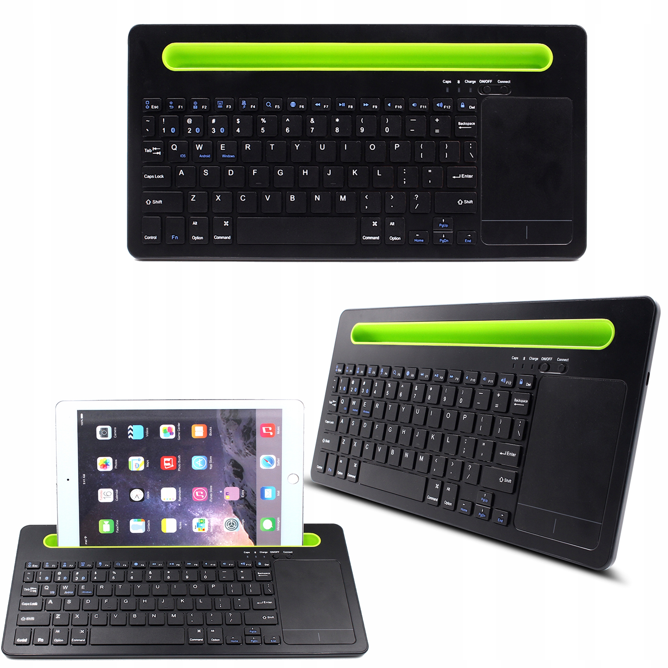 Membránová klávesnica Bluetooth s touchpadom a stojanom na smartfón, malá