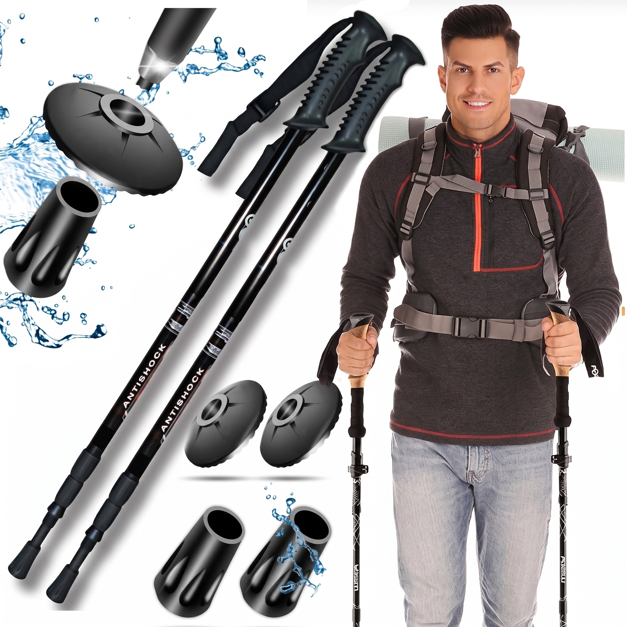 Kije Kijki Trekkingowe Nordic Walking Składane Anti-shock Aluminiowe 2szt