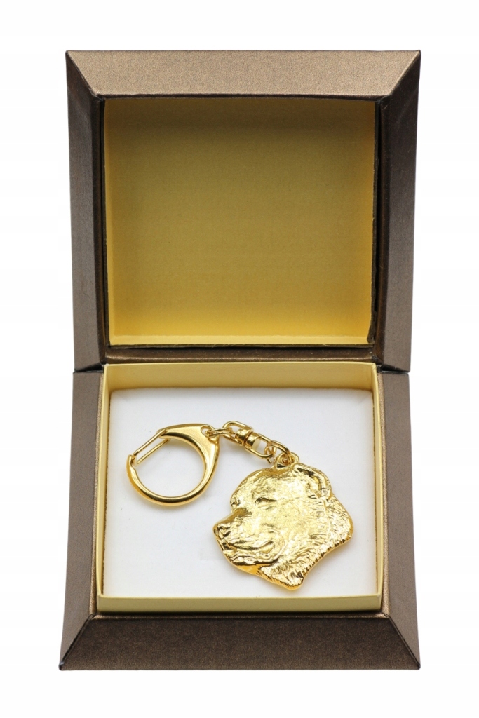 Středoasijský ovčák, pozlacený přívěsek na klíče se psem v dárkové krabičce