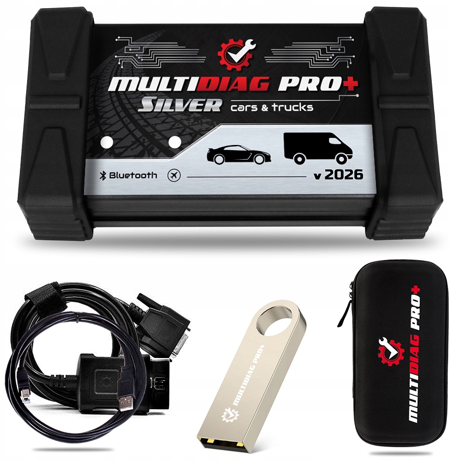 MultiDiag Pro+ Silver universalus OBD diagnostikos testeris su Bluetooth ir 8 adapteriais