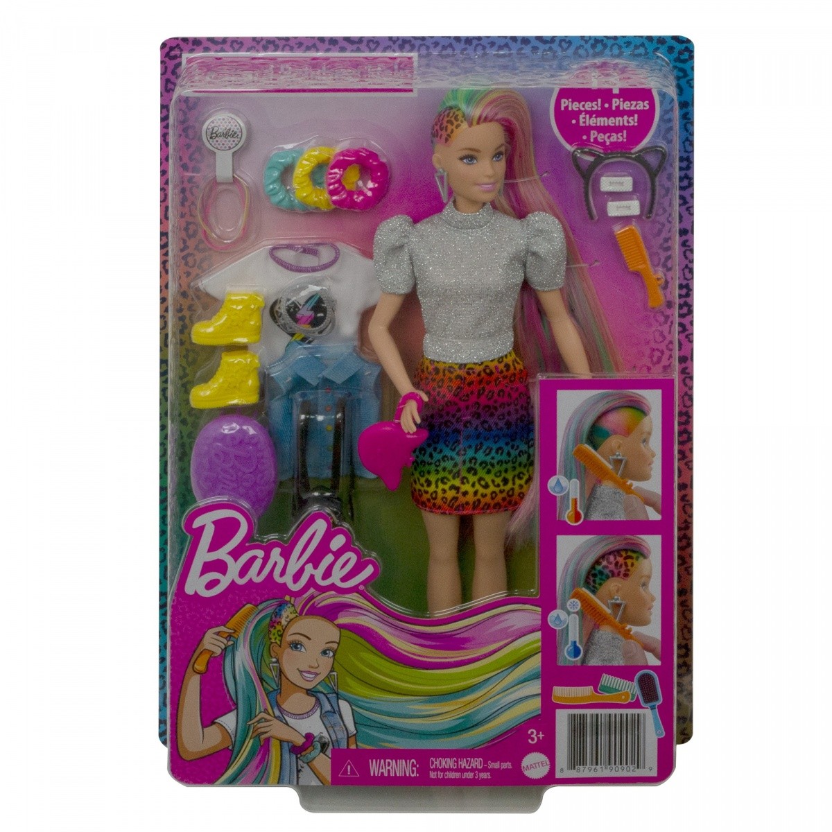 

GRN81 Lalka Barbie panterka kolorowe włosy fryzura