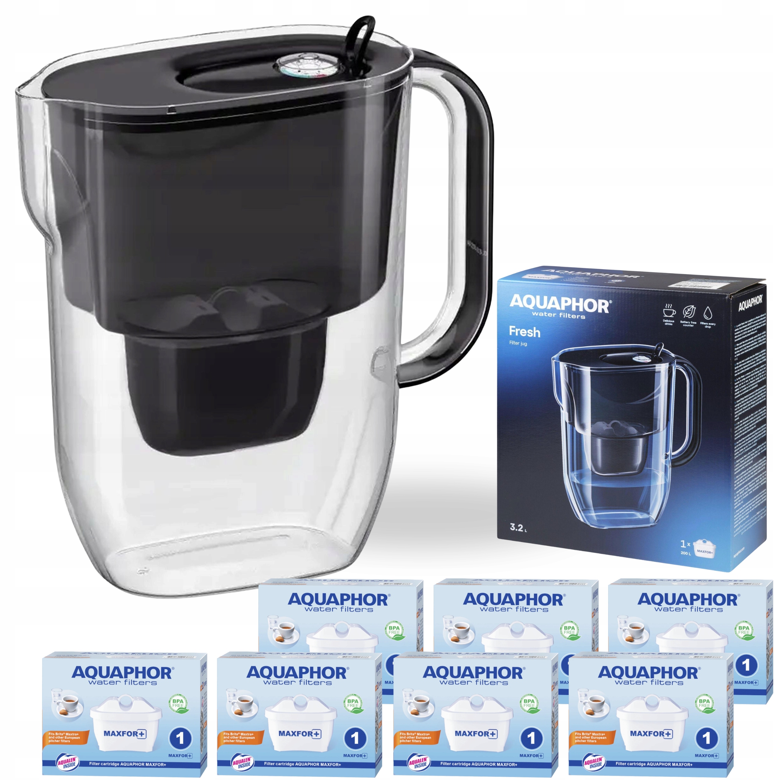 Filtrační konvice na vodu Aquaphor Fresh 3,2L Černá se 7 vložkami Maxfor+