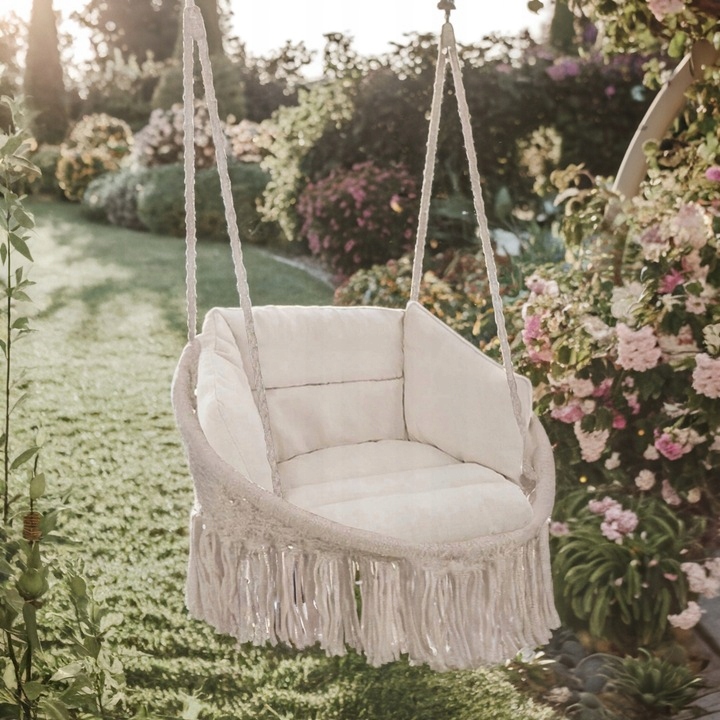 HUŚTAWKA BOCIANIE GNIAZDO Z PODUSZKĄ XXL ZESTAW OGRODOWY BEŻOWY BOHO 120CM Marka MTA