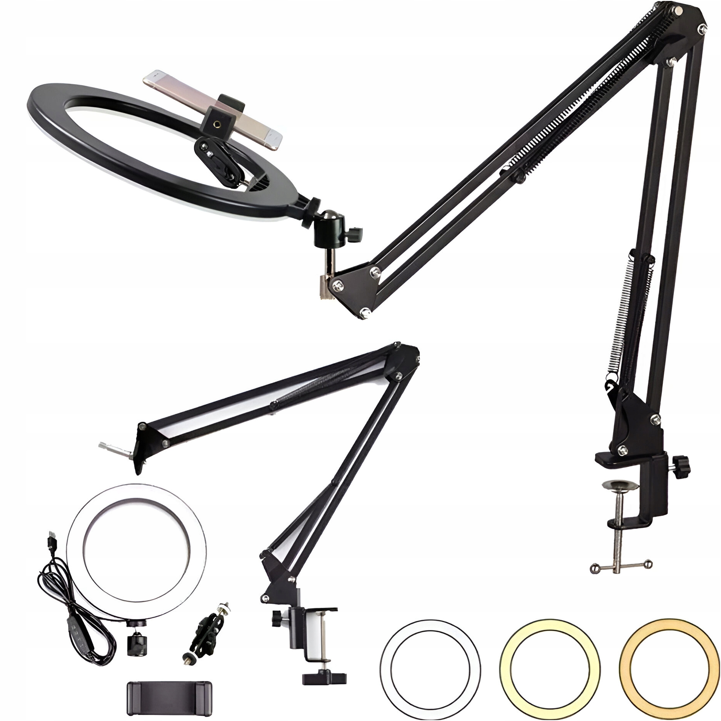 Lampa pierścieniowa LED Alogy 12 W z regulacją światła i statywem czarna