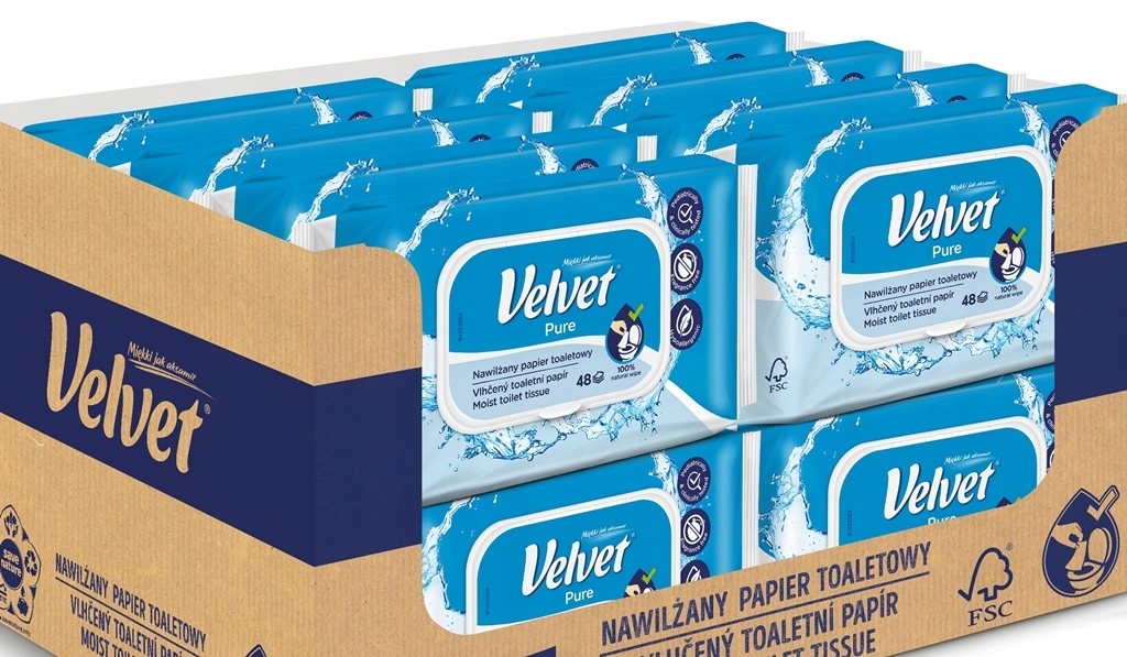 

16x Velvet Pure nawilżany papier toaletowy zgrzew.