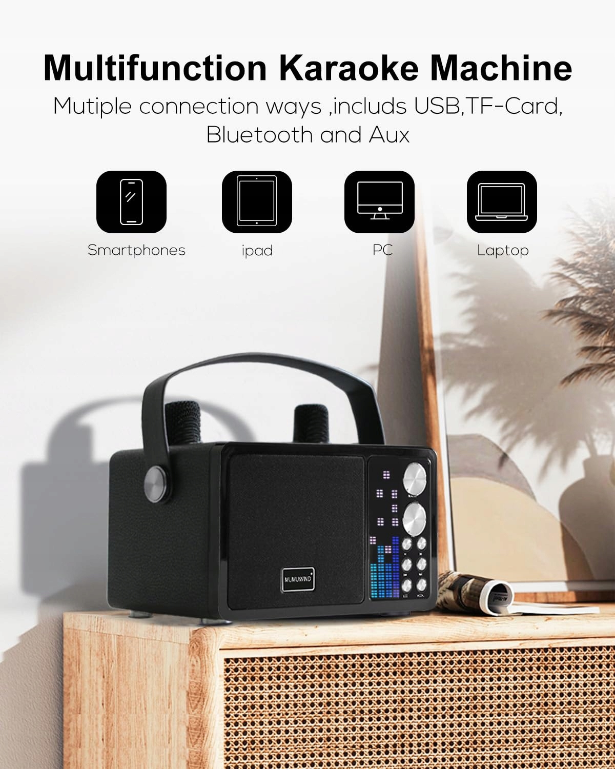 KARAOKE SYSTEM Z 2 MIKROFONAMI Bluetooth Głośnik Dla Dzieci i Dorosłych — miniatura 4