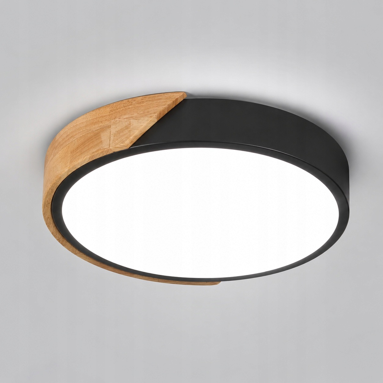 Stropní Led lampa Plafon černá dřevěná kulatá do ložnice 24W 6500K