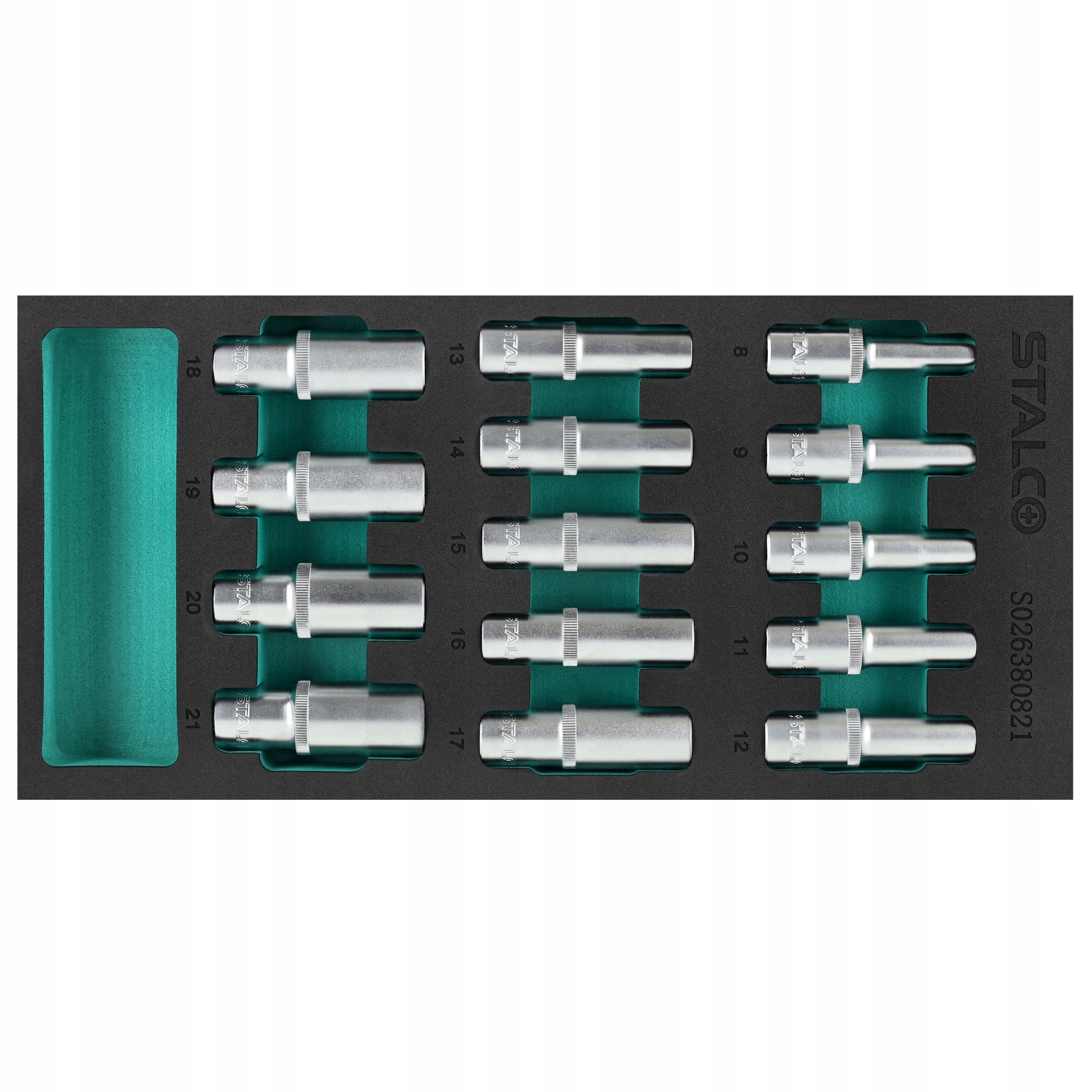 Vložka Sada hlubokých nástavců 1/2" 8-21 mm, CrV 14elem Stalco S026380821