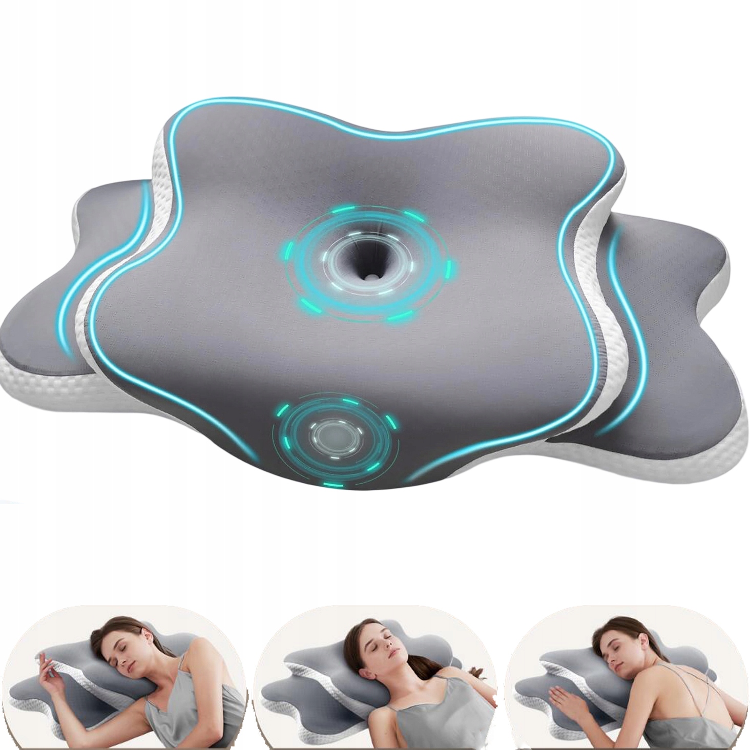 Ergonomický Krční Polštář Z Paměťové Pěny, 65X40X10/14CM (šedý)