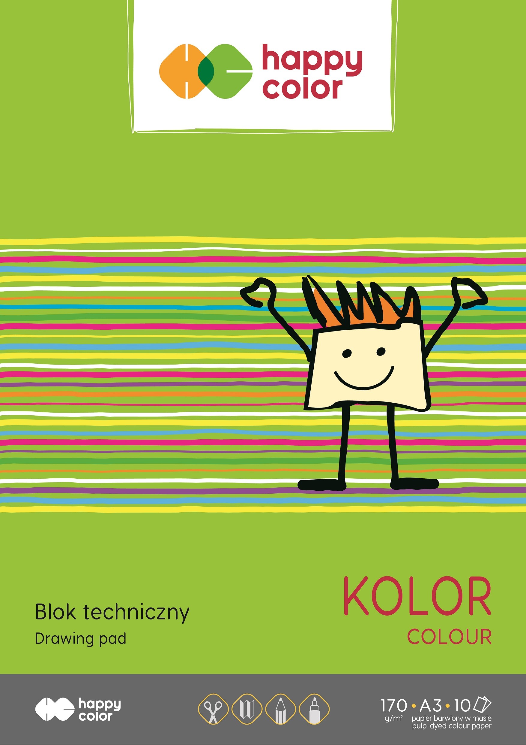 

Blok techniczny kolorowy A3, 170g, 10 ark, Happy C