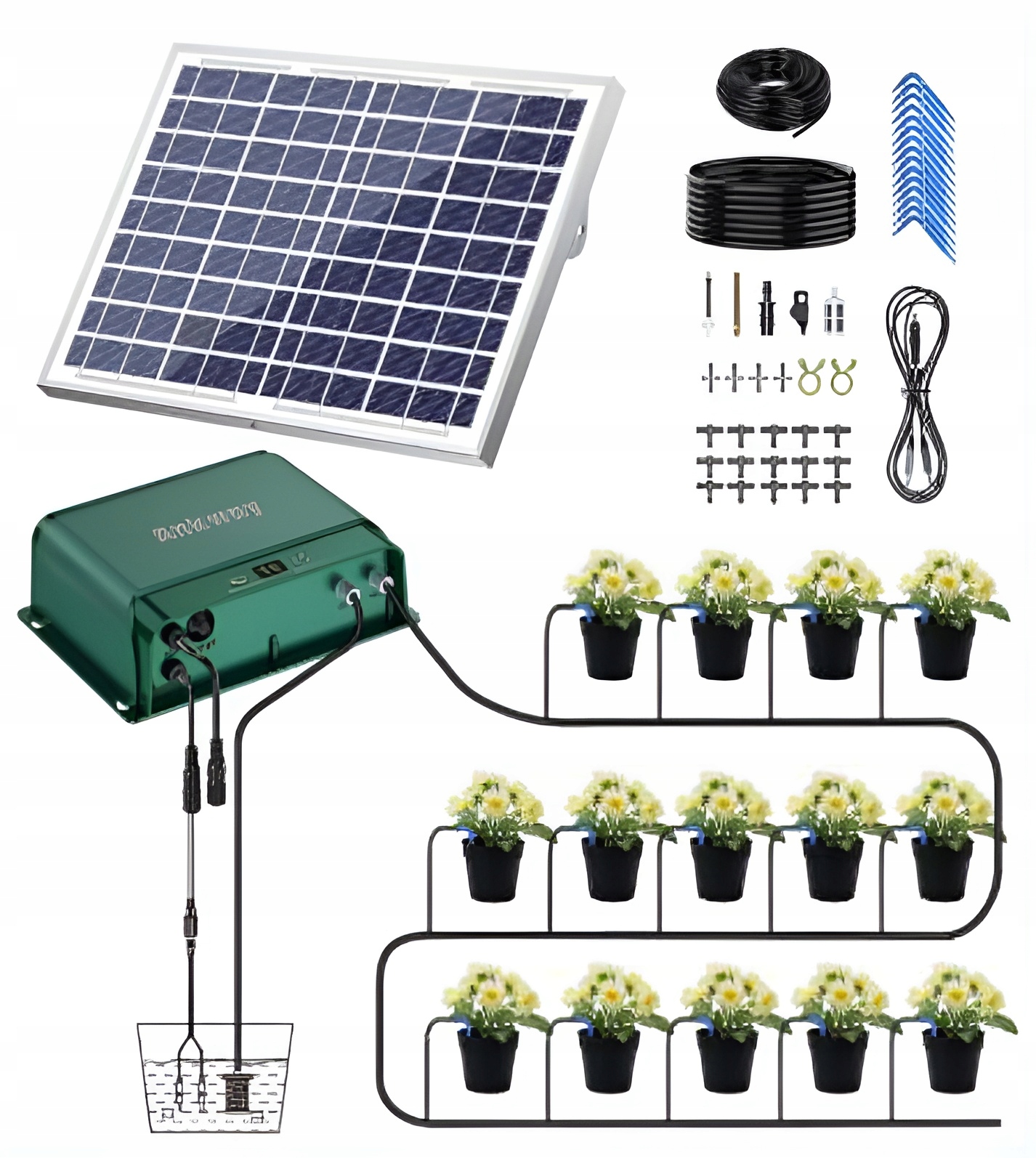 Solarny zestaw nawadniania podlewania kropelkowego IC006 do 50 roślin