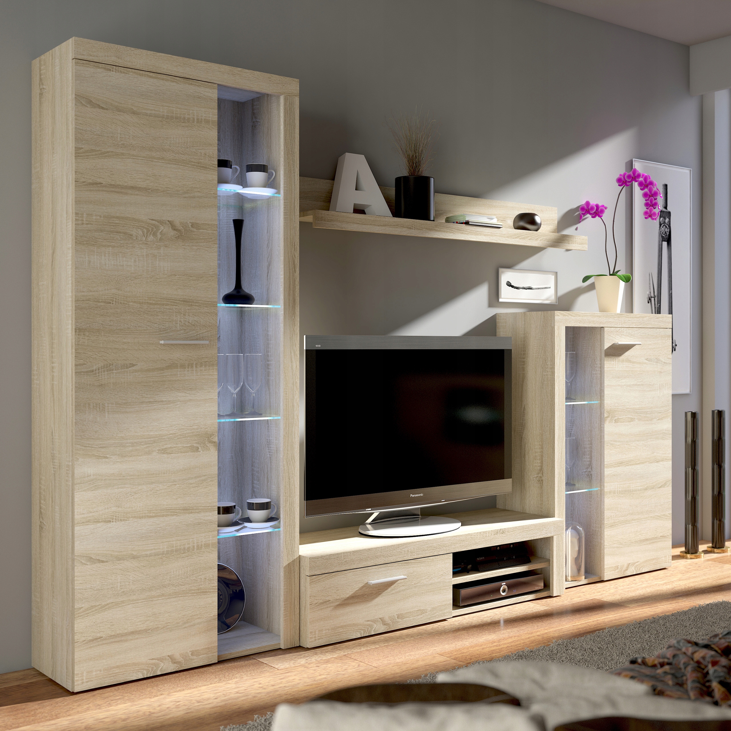 Nábytková Stěna Ritmo Dub Sonoma Moderní sada nábytku do obývacího pokoje