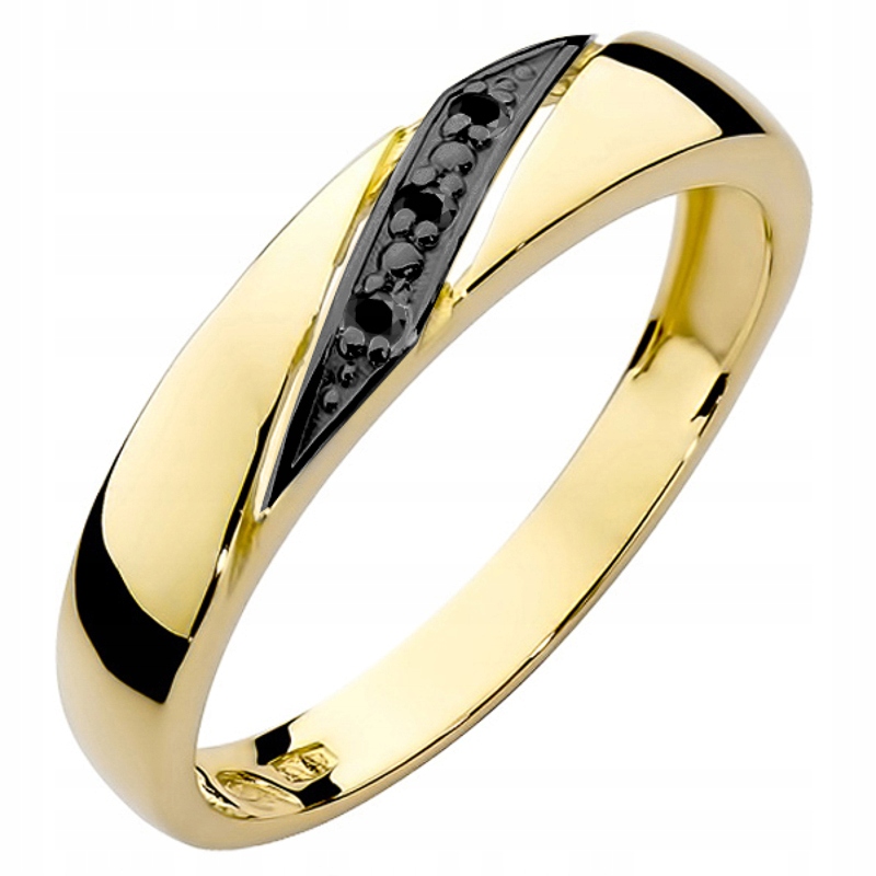 Zlatý Prstýnek Prsten pr. 585 s černými brilianty 0,02 ct 14k