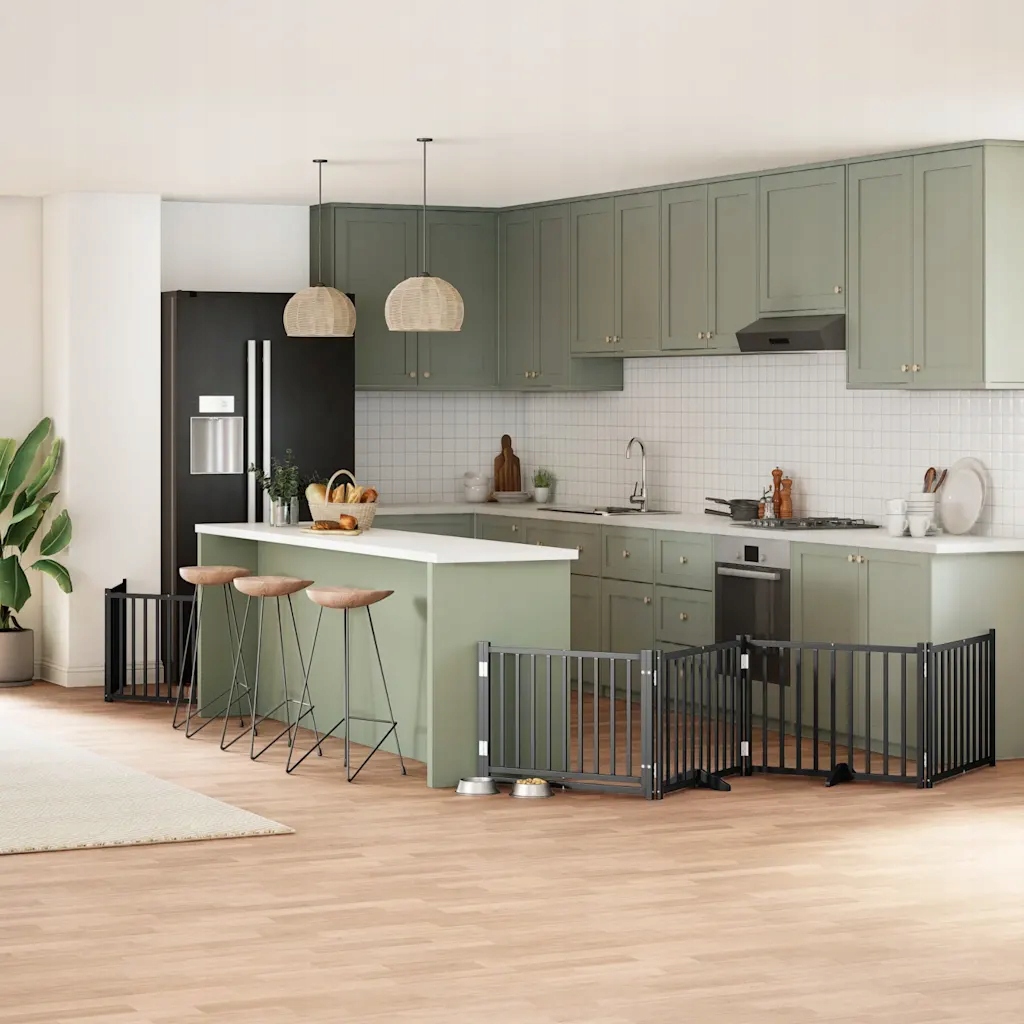 Levně Zábrana pro psy s dvířky skládací 8 panelů černá 640 cm topol Černý 3155738