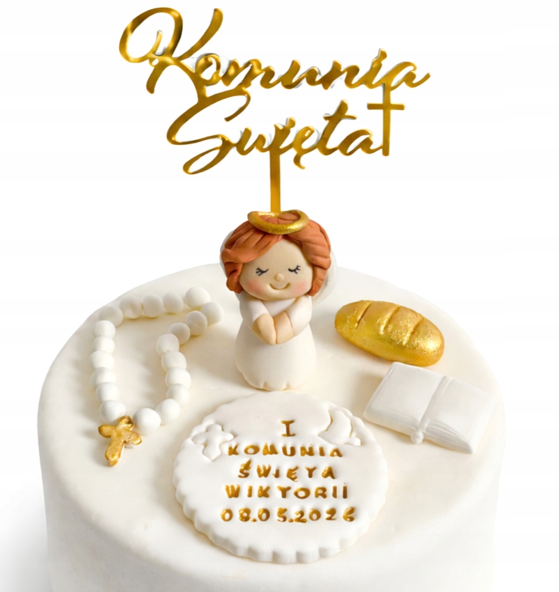Zestaw komunijny na tort figurka cukrowa aniołek personalizowana topper