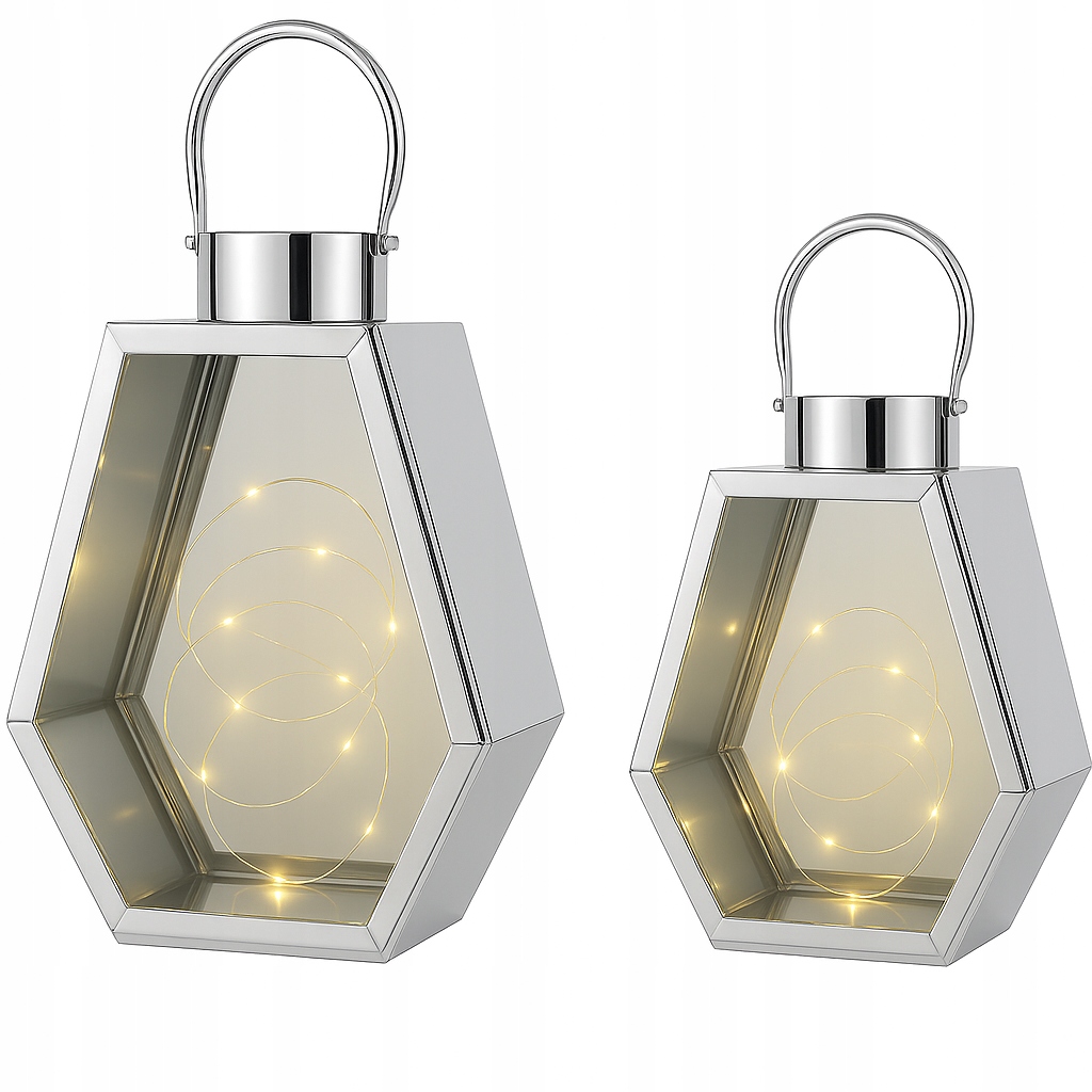 Sada 2 stříbrných svítilen Glamour 35 cm, 28 cm, stříbrné svítilny jako dárek