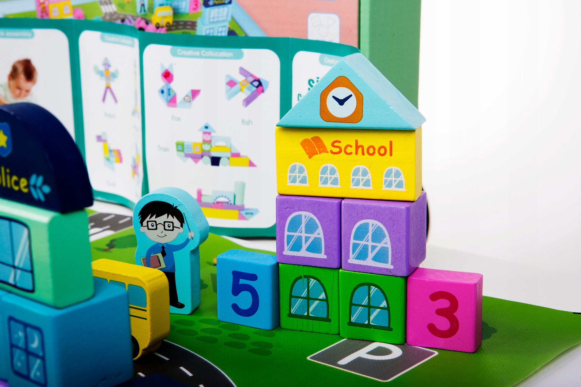 Kolejka drewniana MIASTO plus mata 56 elementów Liczba wagonów 3