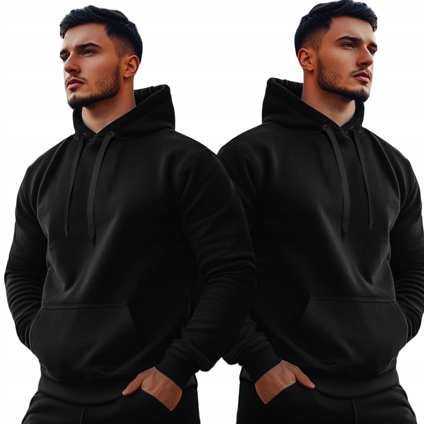 BLUZA MĘSKA Z KAPTUREM W KOLORZE CZARNYM - KIESZEŃ KANGUREK - OCIEPLANA XL