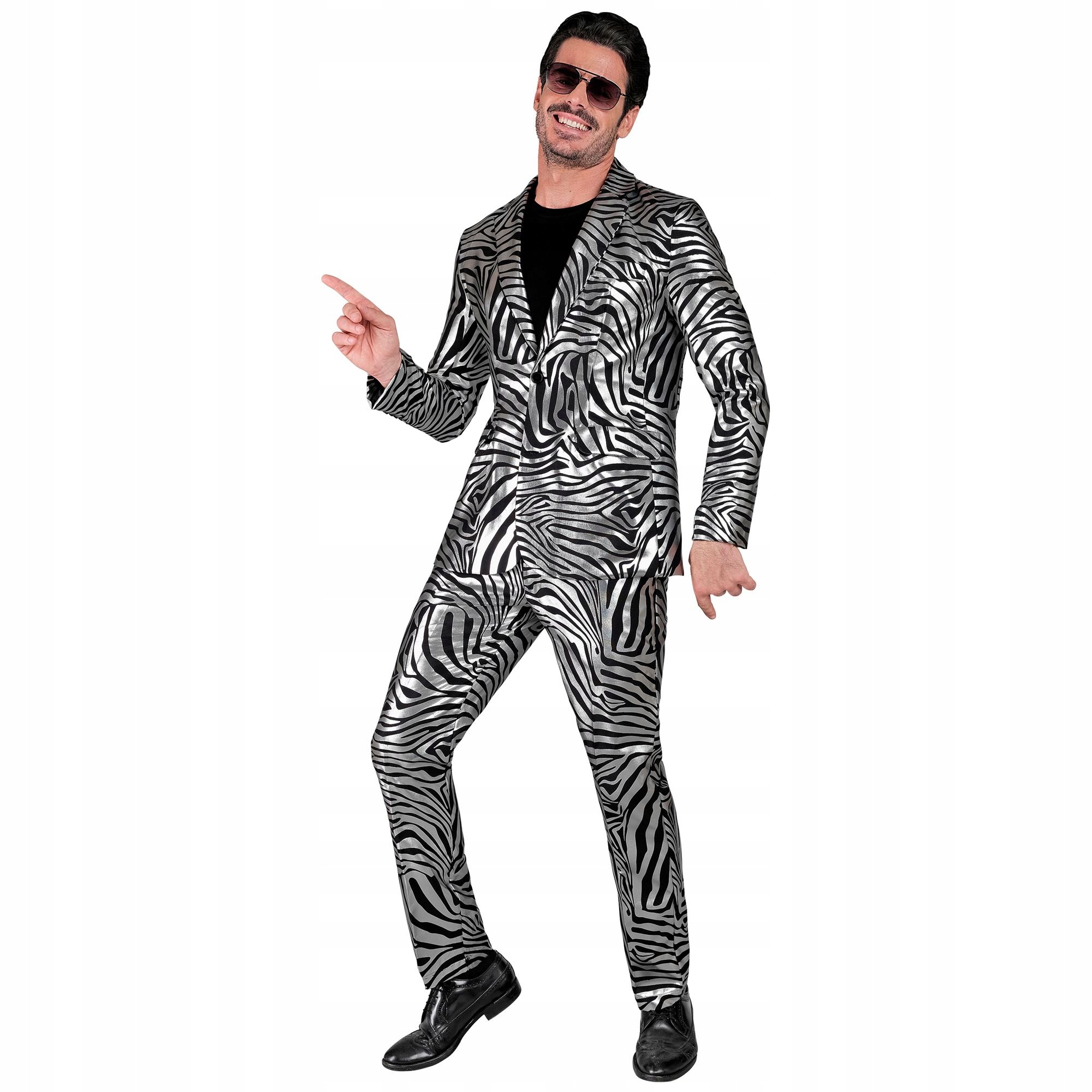 Kostým Oblek Zebra Stříbrný Pánský M 80. Léta Disco Párty Widmann 33860