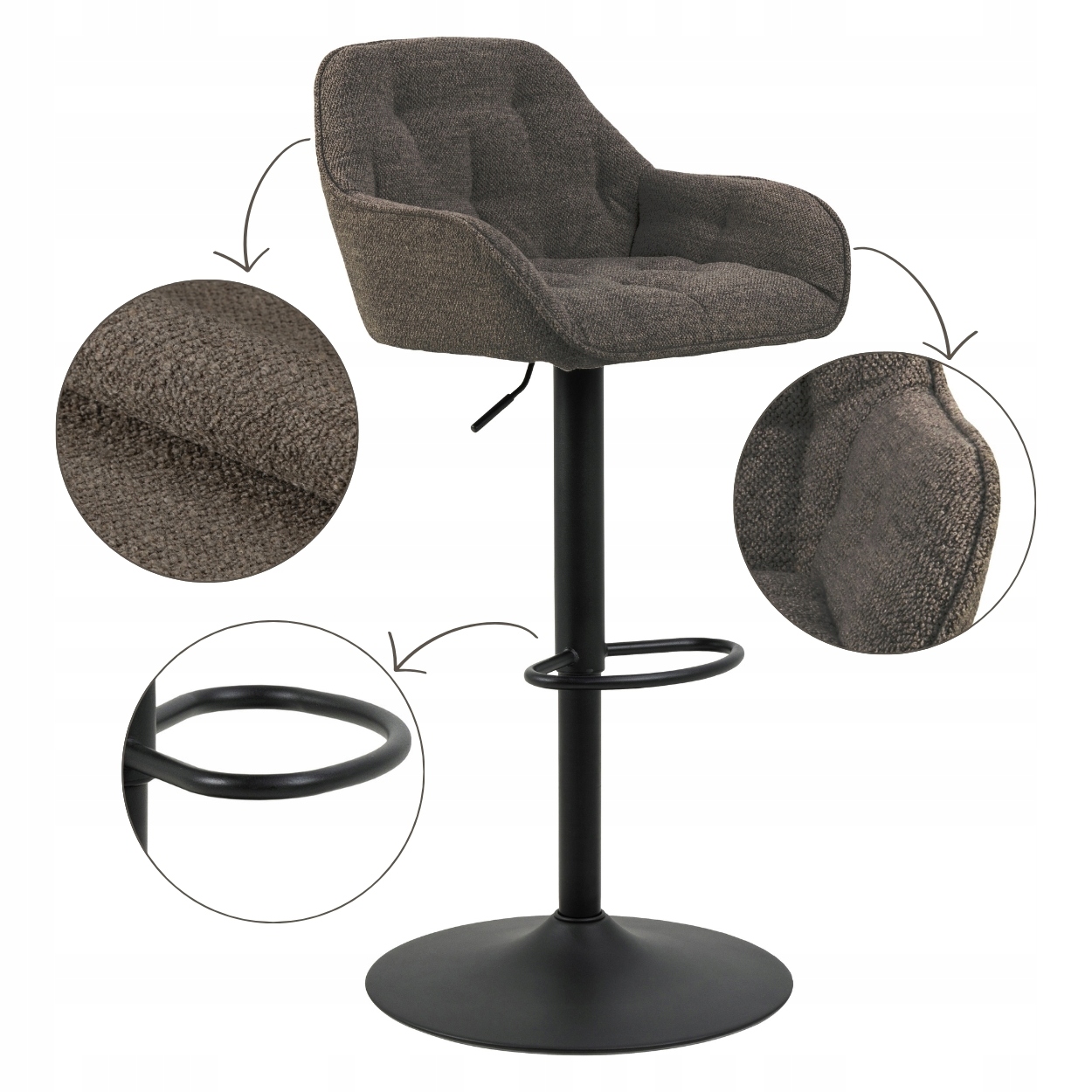 Otočná Barová Stolička Hnedá s opierkou na nohy, nastaviteľná do kuchyne