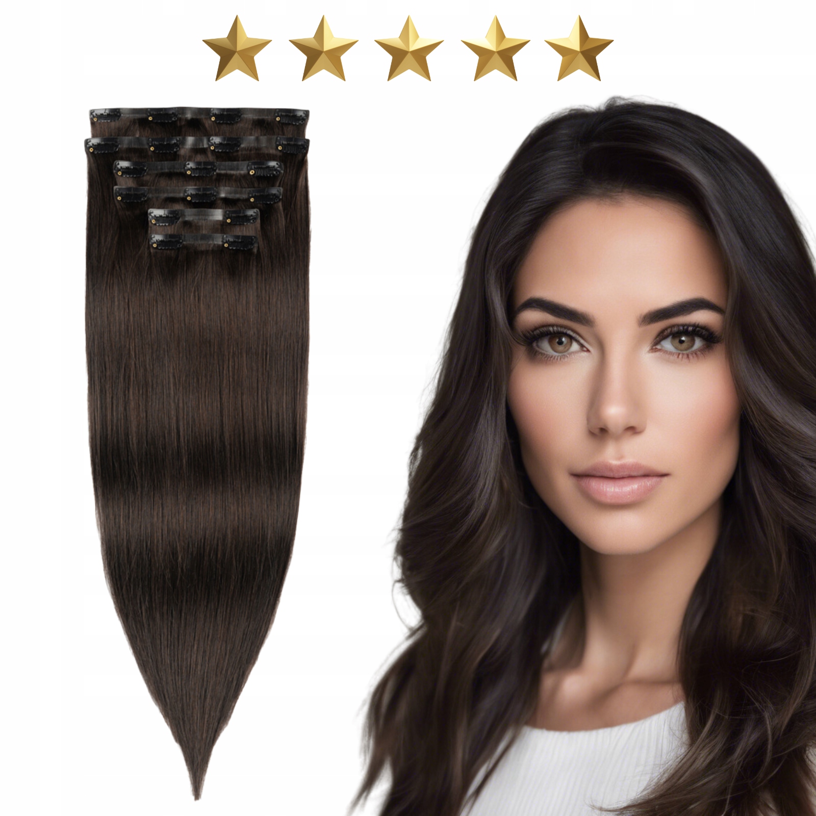 Bezšvové bezšvové přírodní vlasy Clip In 50 cm 6 pásků 120 g #1b Tmavě hnědá