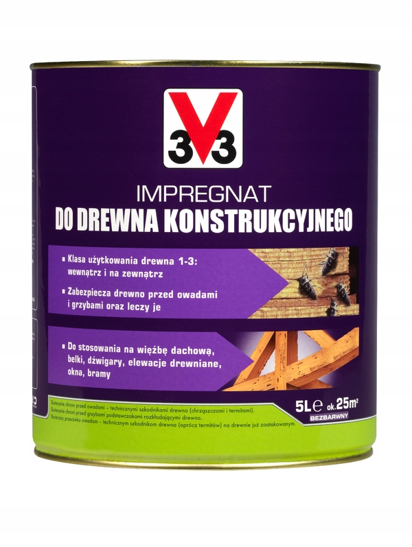 V33 Impregnat drewno konstrukcyjne płoty elewacje grzybobójczy bezbarwny 5L