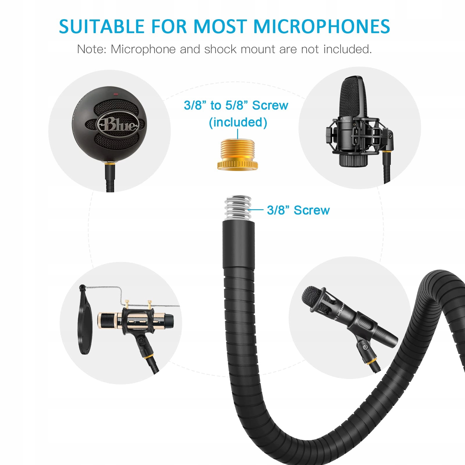 ZEALSOUND Elastyczne Ramię Mikrofonowe 48cm z Adapterem i Uchwytami — miniatura 3