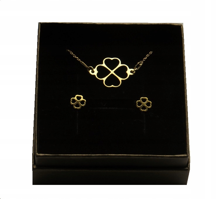 

Złoty Komplet Celebrytka koniczynka ażur srebro925