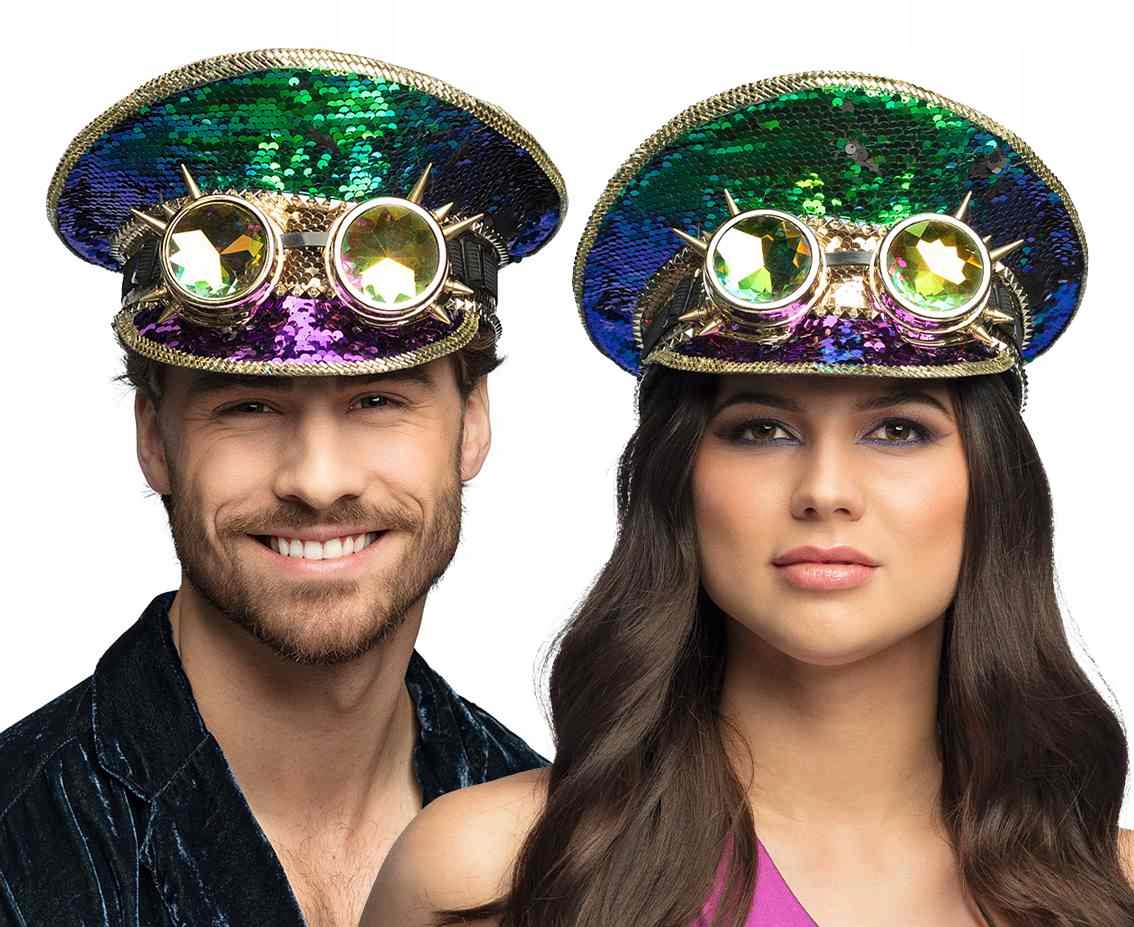 Flitrová duhová Čepice s brýlemi Ultimate s kšiltem Party Převlek
