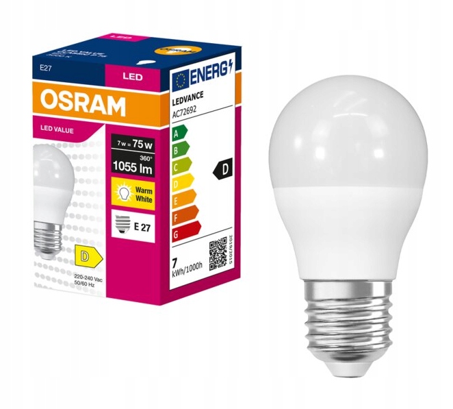 OSRAM Żarówka mała kulka LED E27 4.9W 470lm E27 2700K
