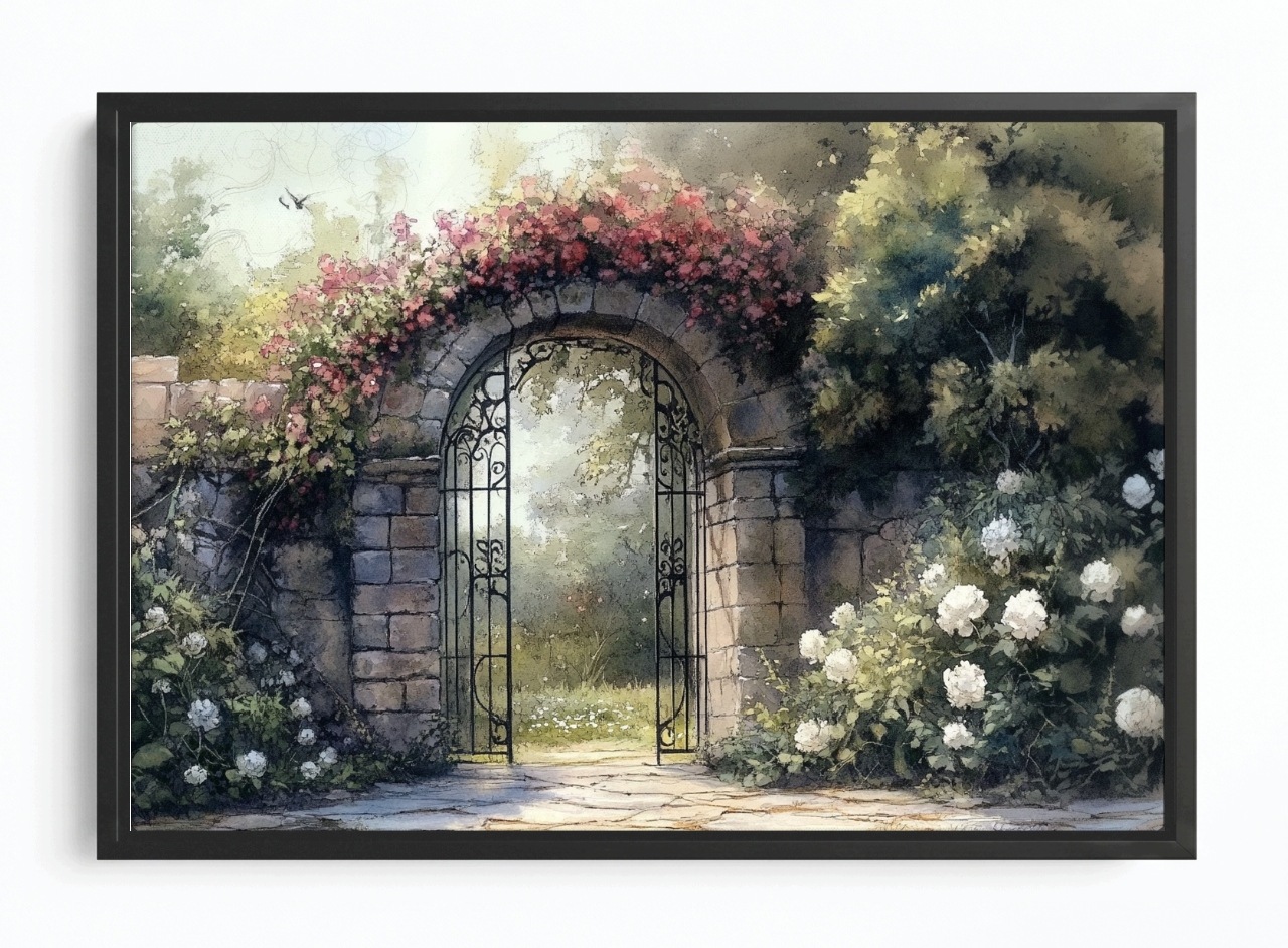 Obraz Rám Americká Krajina Tajemná Zahrada Brána Furtka Květiny 120x80