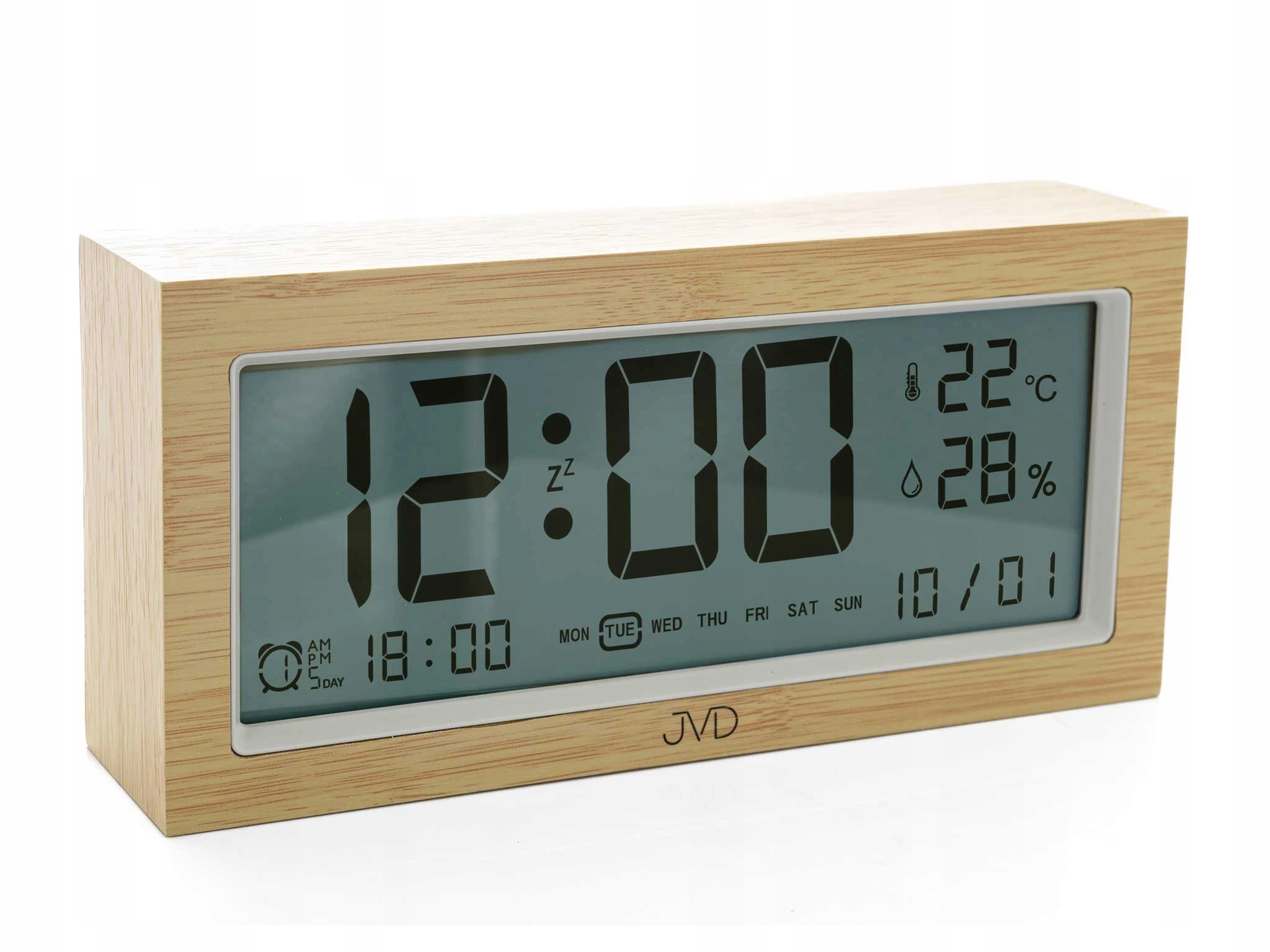 Budík Jvd SB2897 Alarm Teploměr Vlhkoměr Podsvícení Datum