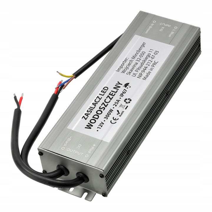 Napájecí zdroj 12V 300W 25A vodotěsný pro Led pásky Cob IP67, hermetický kov