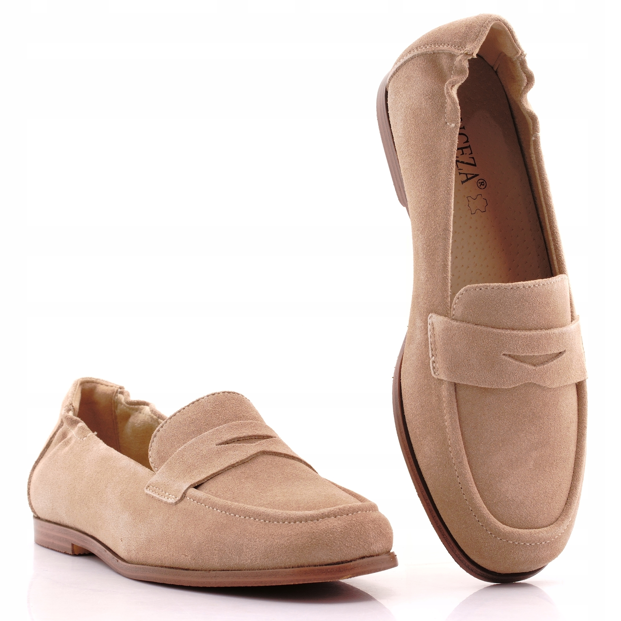 Vinceza Damskie Mokasyny Beżowe Zamszowe Półbuty Lordsy Skórzane 18122 40